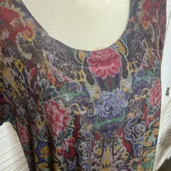 SOFT SURROUNDINGS Women's Pet L Poppy Feild Printed Dark Floral Tunic Top - Picture 7 of 16